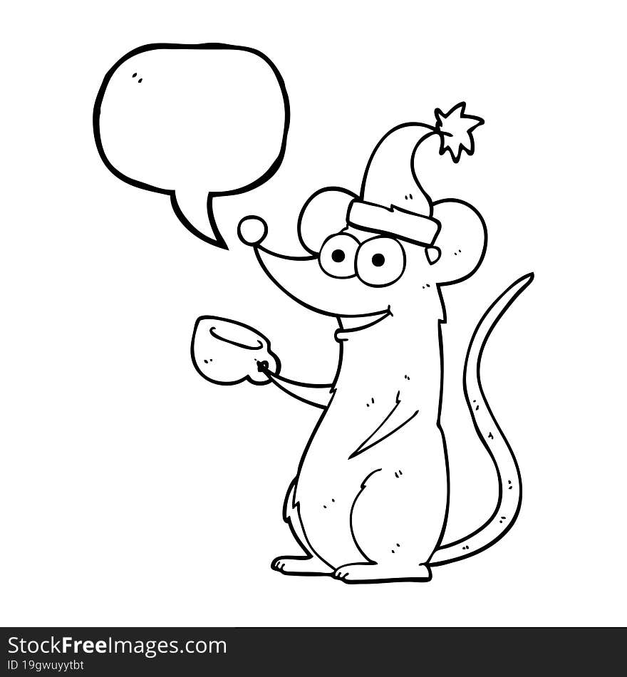 speech bubble cartoon mouse wearing christmas hat