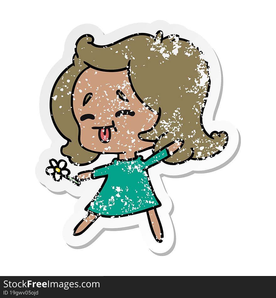 distressed sticker cartoon of cute kawaii girl