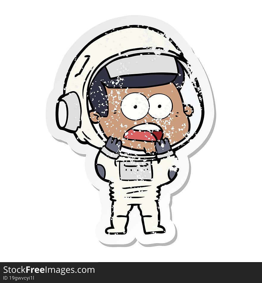 Distressed Sticker Of A Cartoon Surprised Astronaut