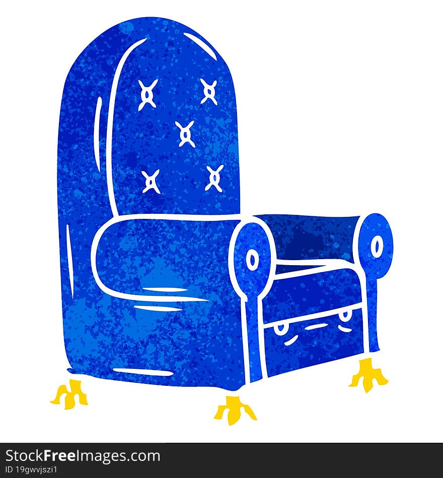 retro cartoon doodle of a blue arm chair