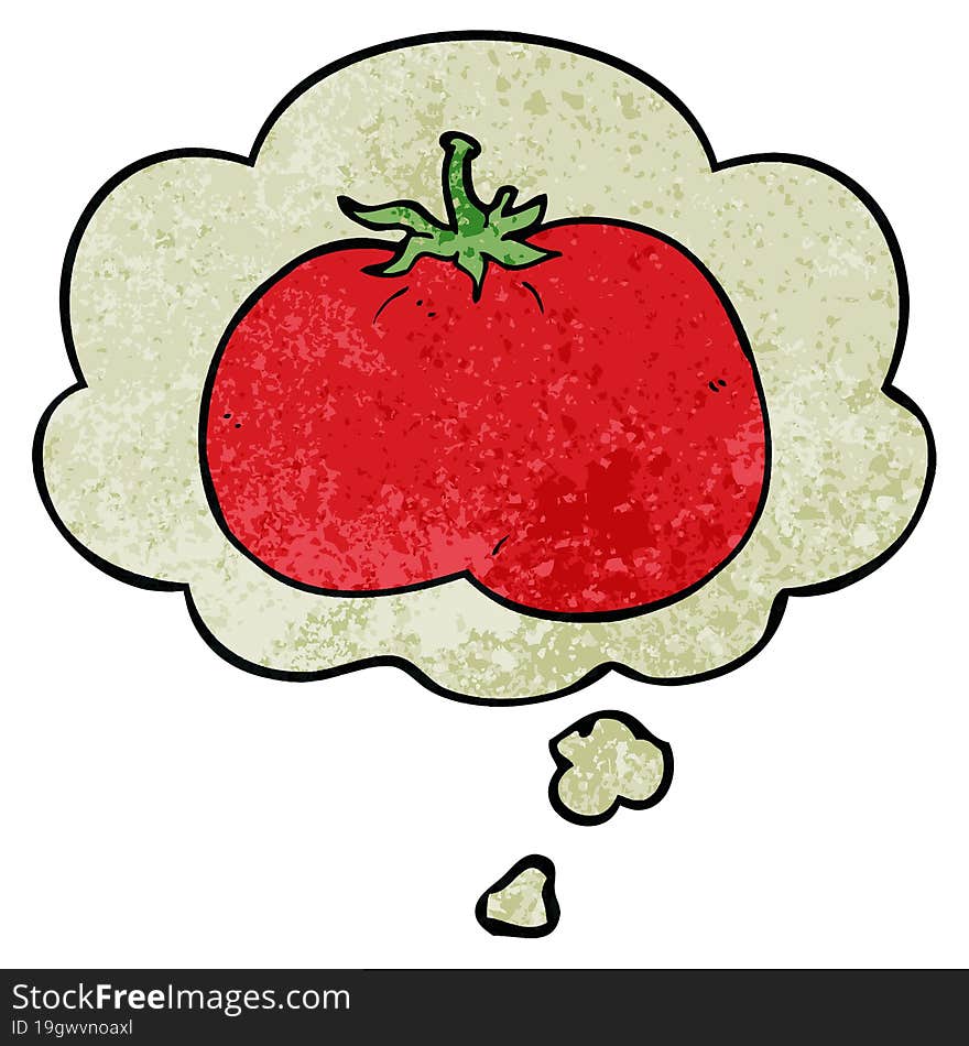 cartoon tomato and thought bubble in grunge texture pattern style