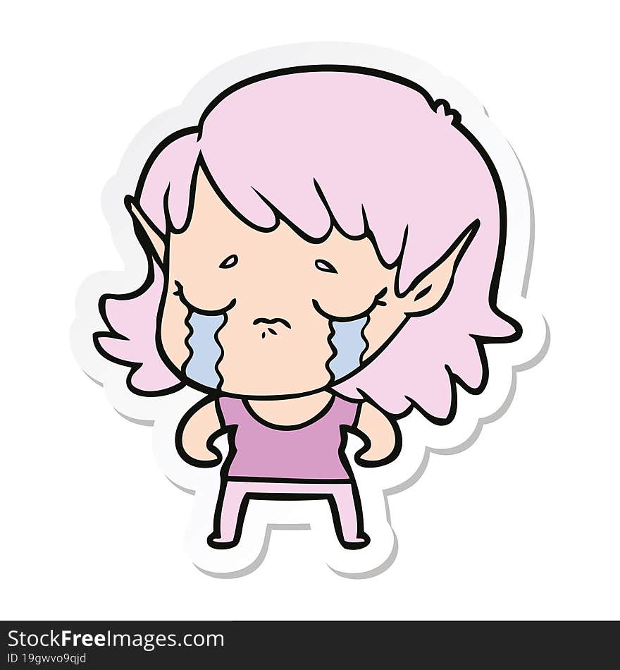 sticker of a cartoon crying elf girl