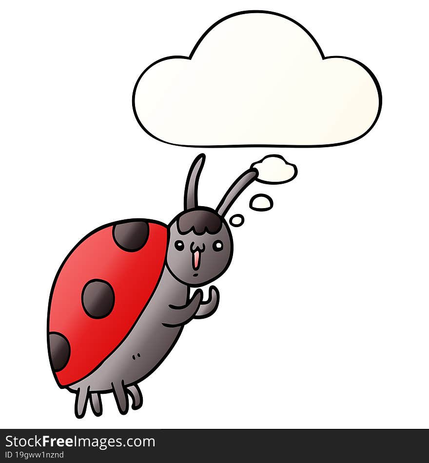 cute cartoon ladybug with thought bubble in smooth gradient style