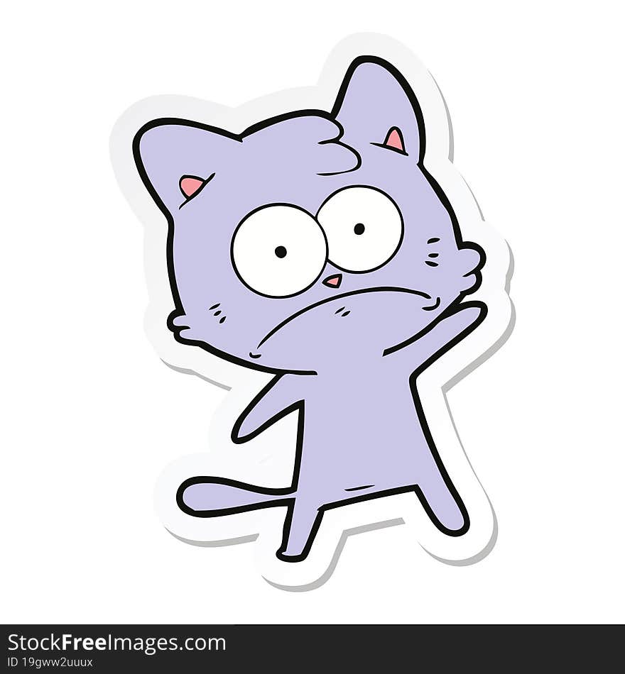 Sticker Of A Cartoon Nervous Cat