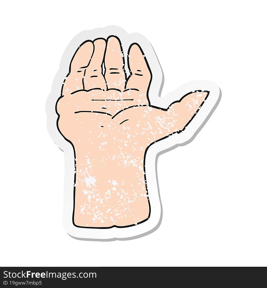 Retro Distressed Sticker Of A Cartoon Open Hand