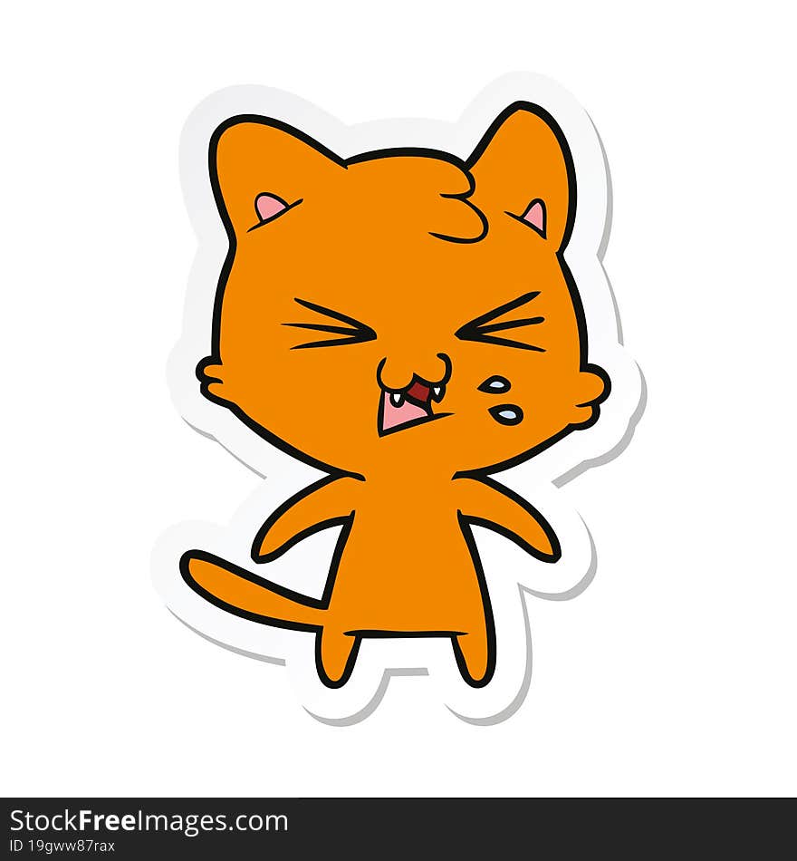 sticker of a cartoon hissing cat