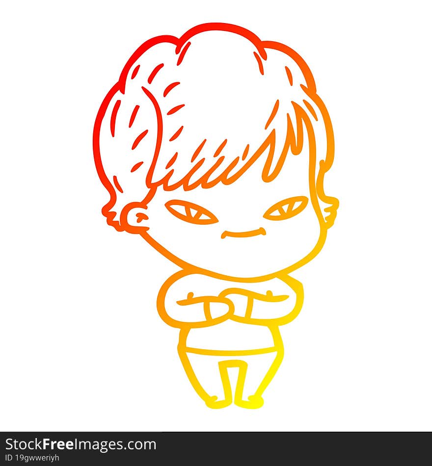 warm gradient line drawing cartoon happy woman