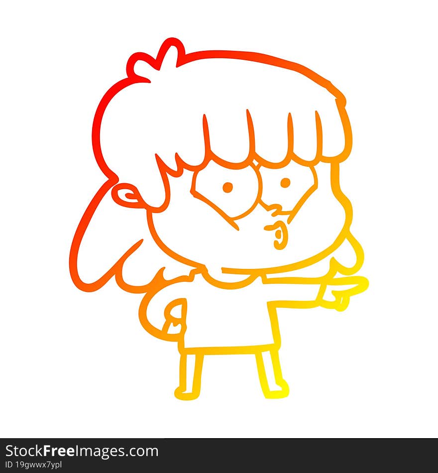 warm gradient line drawing cartoon whistling girl