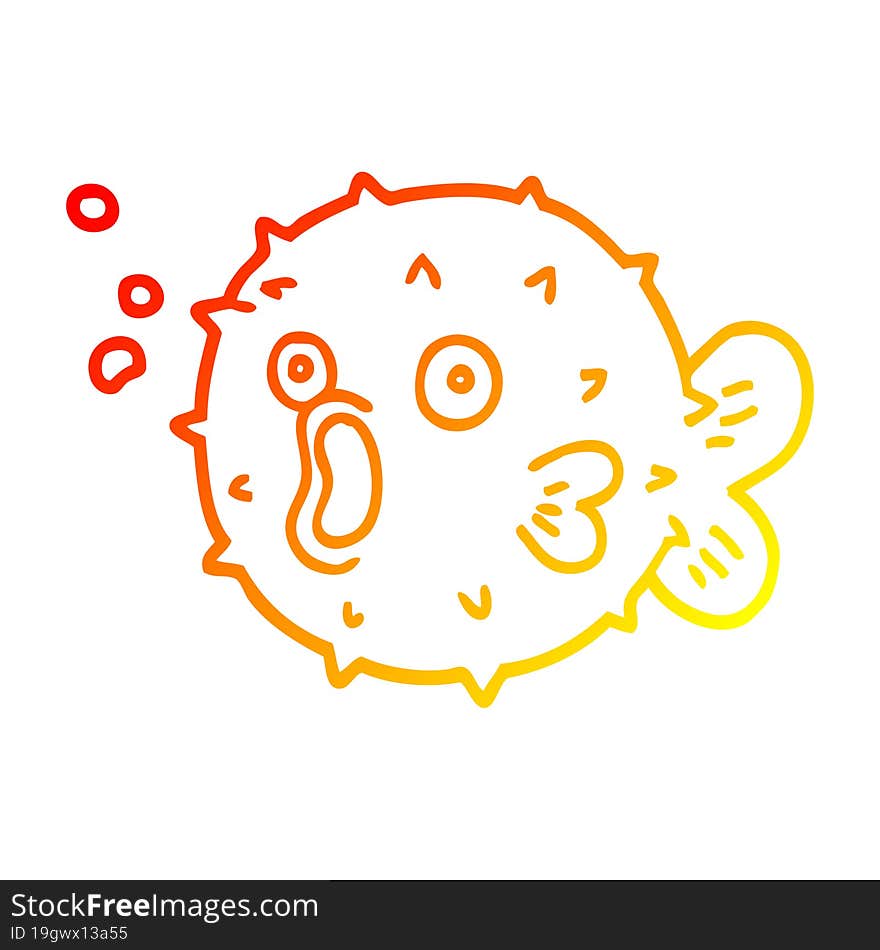 Warm Gradient Line Drawing Cartoon Blow Fish