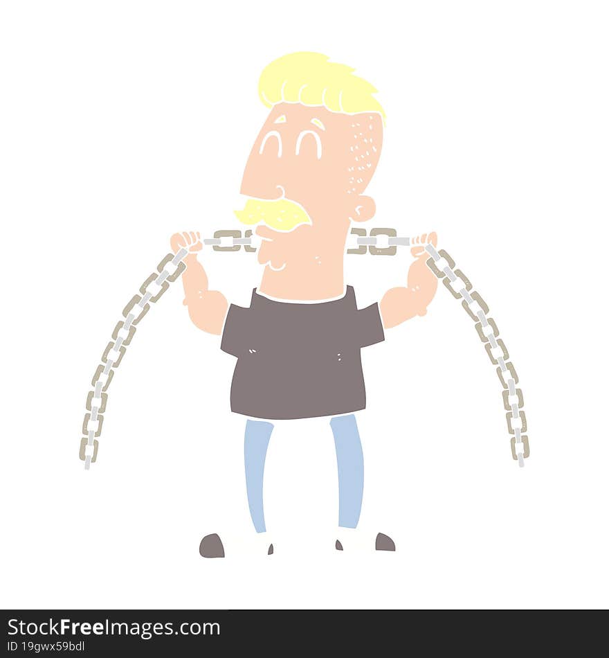 flat color illustration of a cartoon man lifting chain