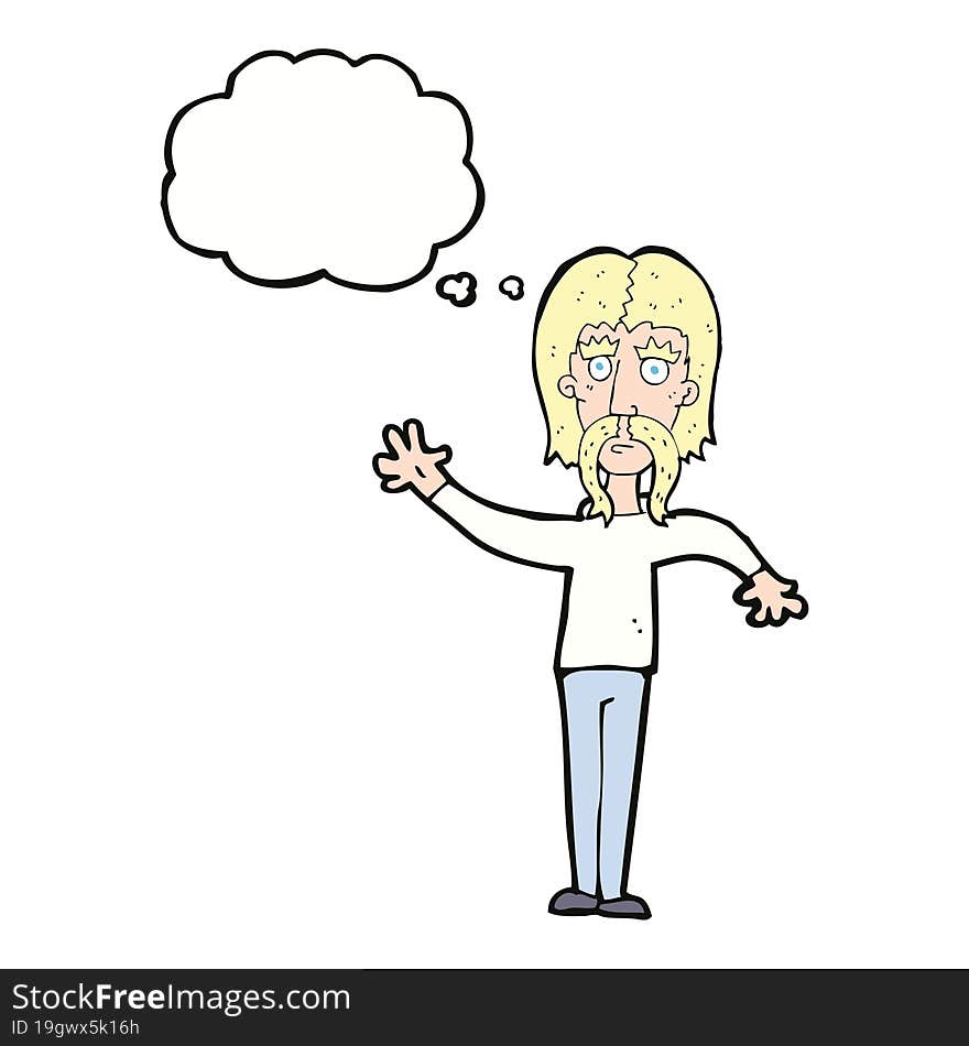 Cartoon Waving Man With Mustache With Thought Bubble