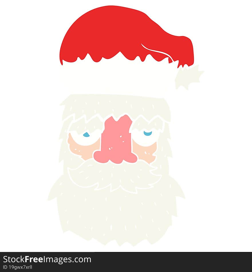 flat color illustration of tired santa claus face. flat color illustration of tired santa claus face