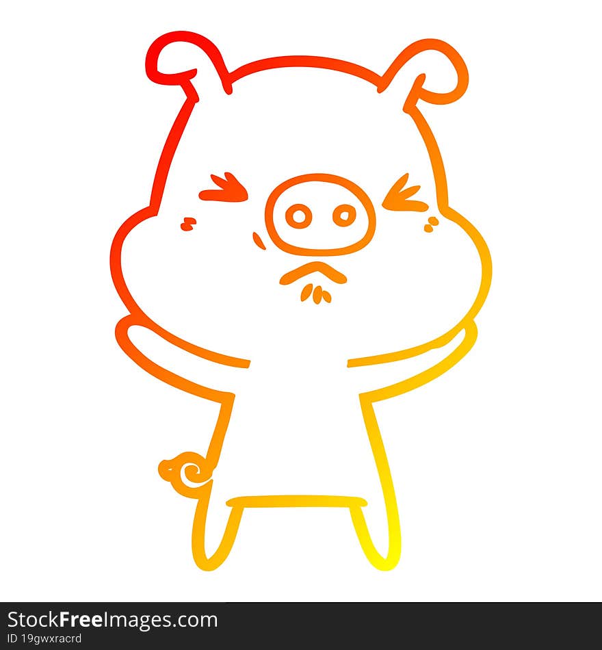 warm gradient line drawing cartoon angry pig