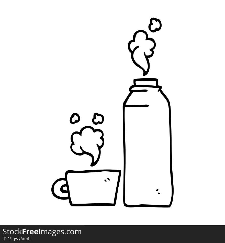 line drawing cartoon hot drink in flask