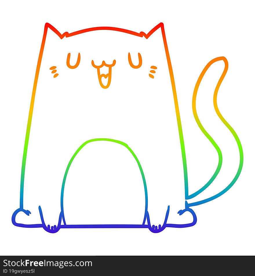 rainbow gradient line drawing of a funny cartoon cat