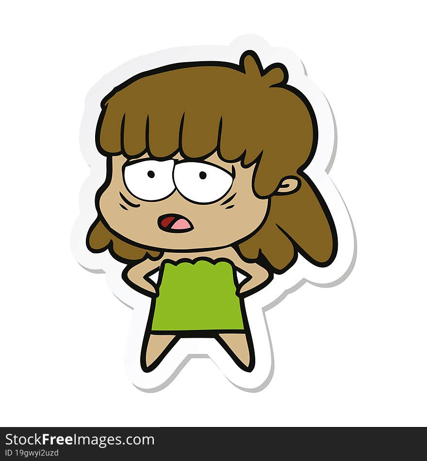 sticker of a cartoon tired woman