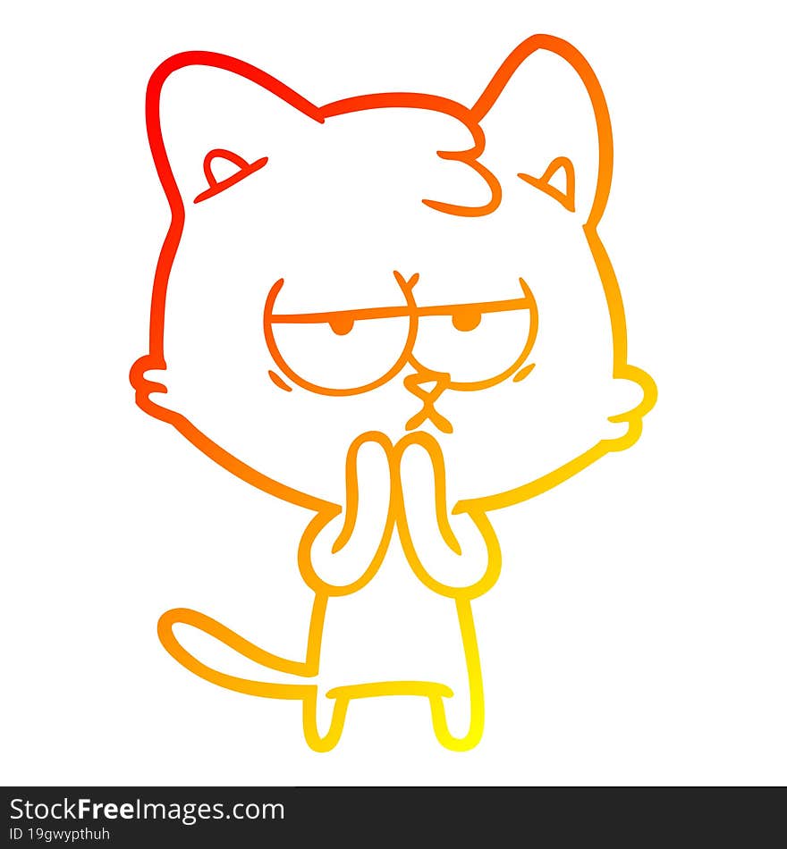 warm gradient line drawing bored cartoon cat