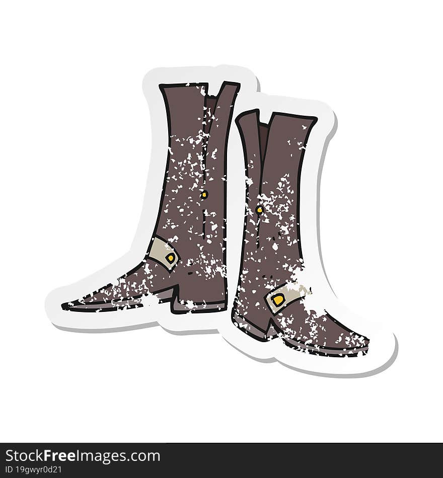 Retro Distressed Sticker Of A Cartoon Boots