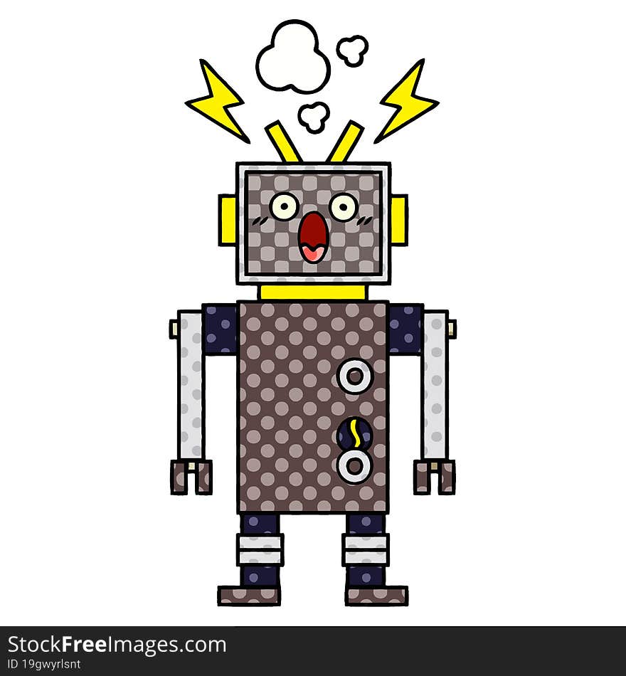 comic book style cartoon malfunctioning robot