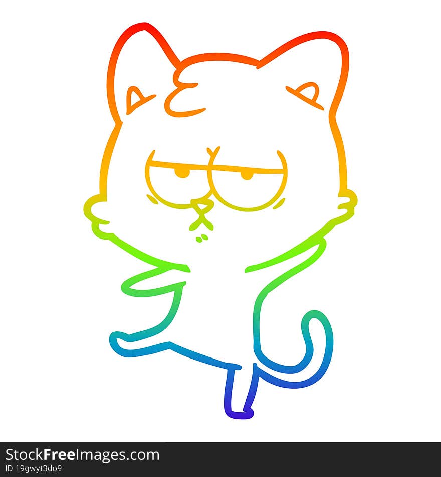 rainbow gradient line drawing bored cartoon cat