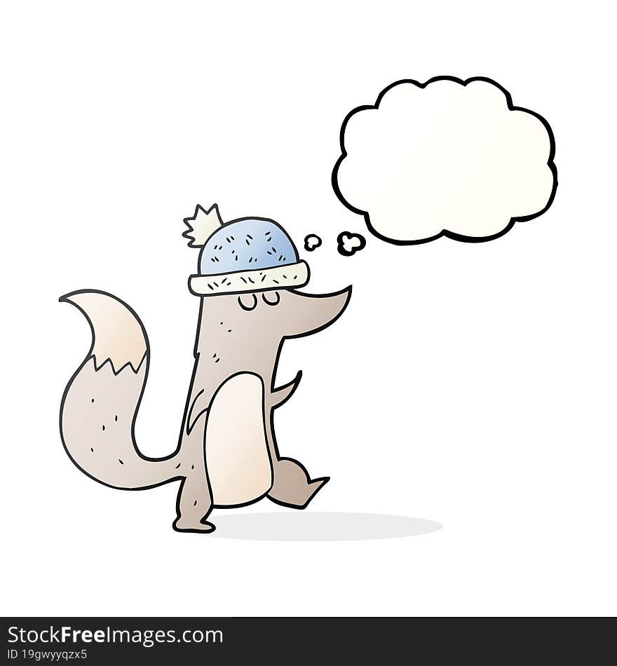 thought bubble cartoon little wolf wearing hat