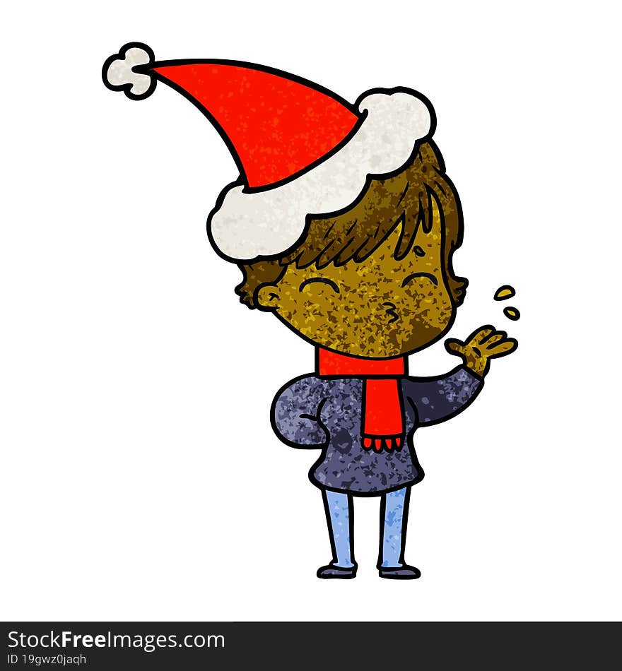 Textured Cartoon Of A Woman Thinking Wearing Santa Hat