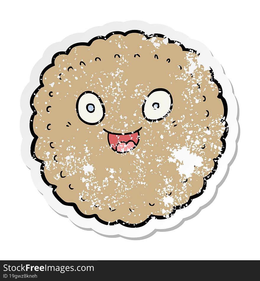 distressed sticker of a cartoon biscuit