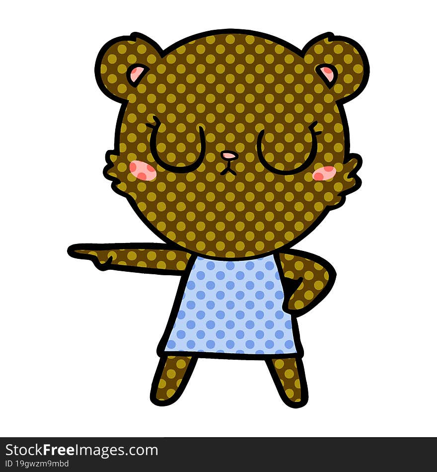 peaceful cartoon bear in dress pointing. peaceful cartoon bear in dress pointing