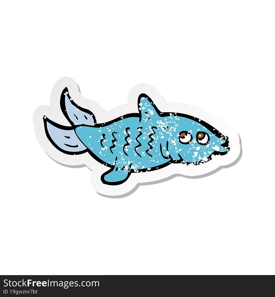 retro distressed sticker of a cartoon fish