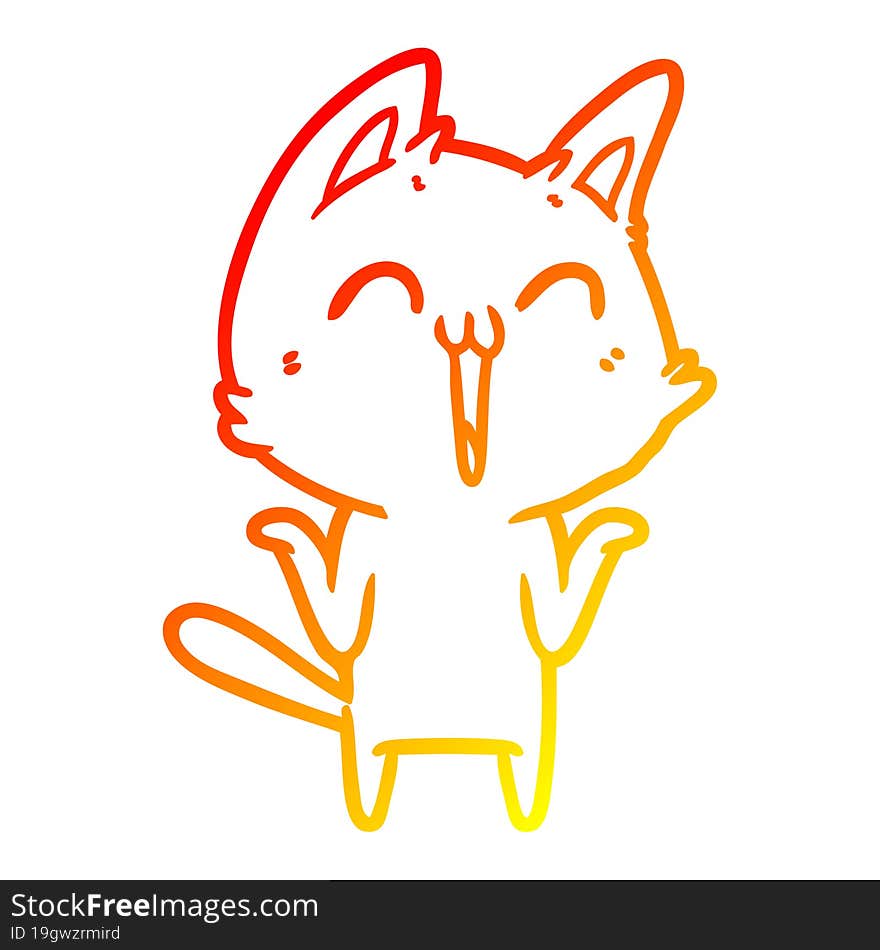 warm gradient line drawing of a happy cartoon cat