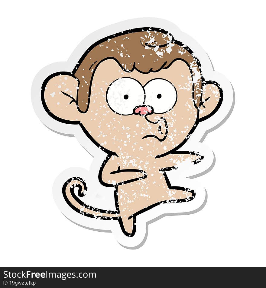 distressed sticker of a cartoon dancing monkey