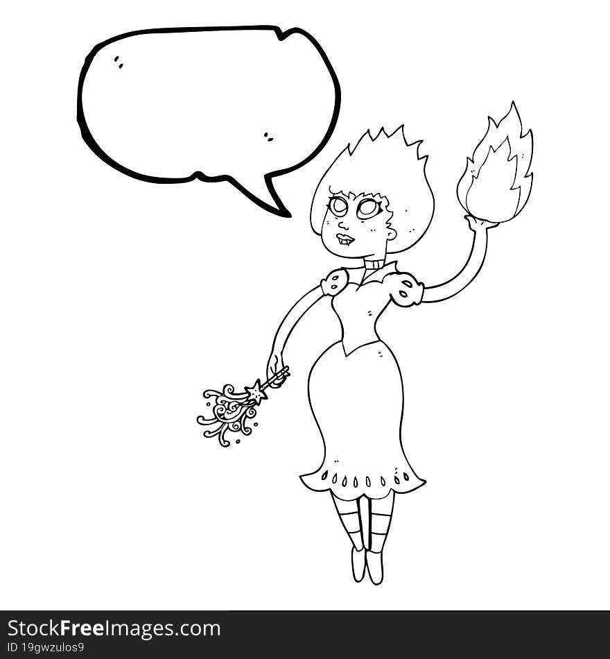 freehand drawn speech bubble cartoon vampire girl casting fireball