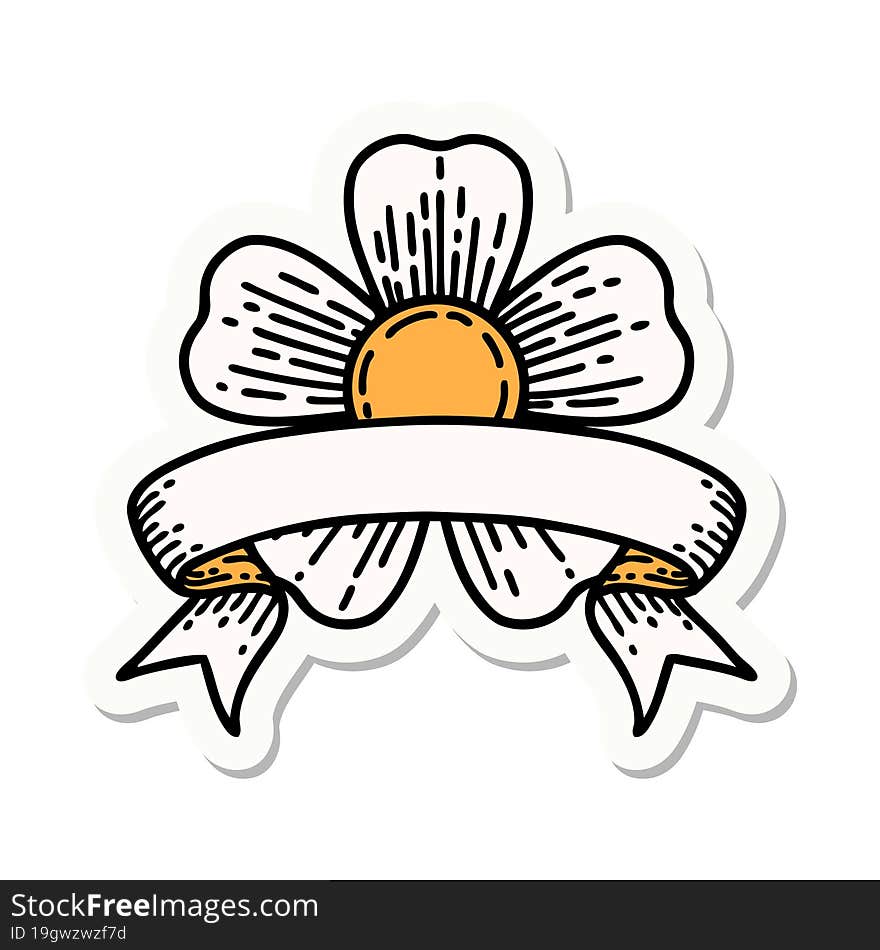 tattoo style sticker with banner of a flower