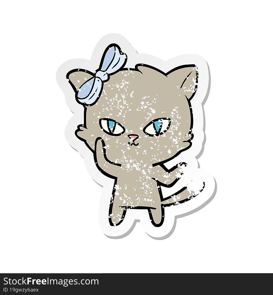 Distressed Sticker Of A Cute Cartoon Cat