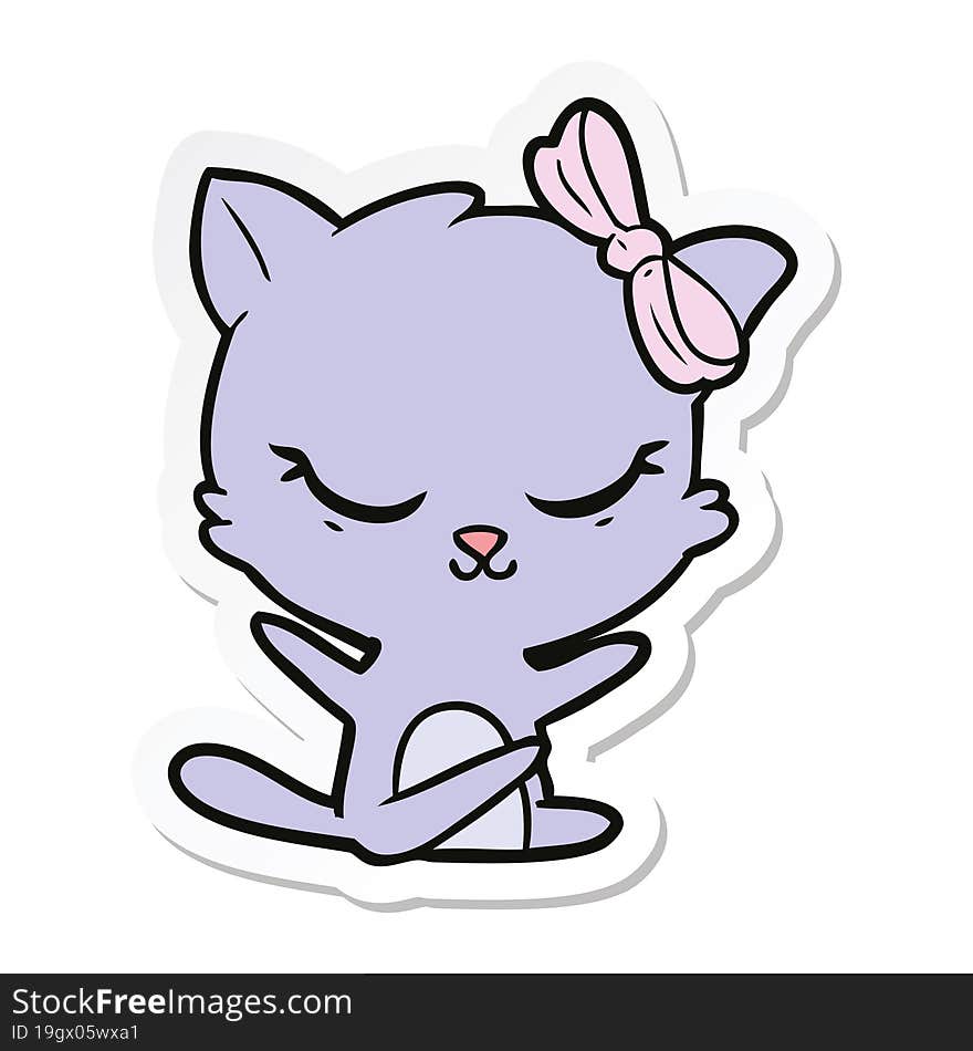 Sticker Of A Cute Cartoon Cat With Bow