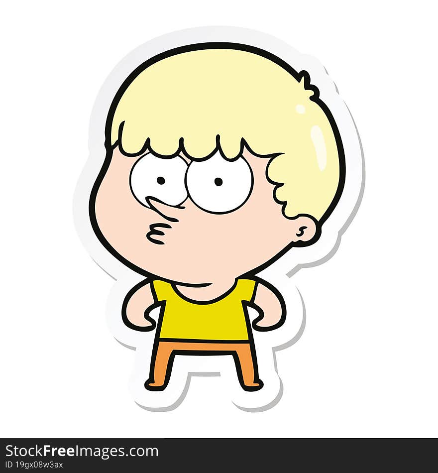 sticker of a cartoon curious boy