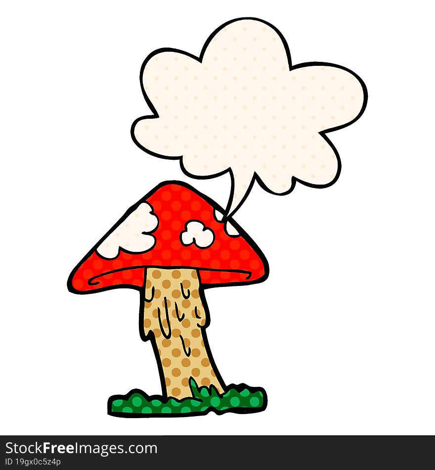 cartoon mushroom and speech bubble in comic book style