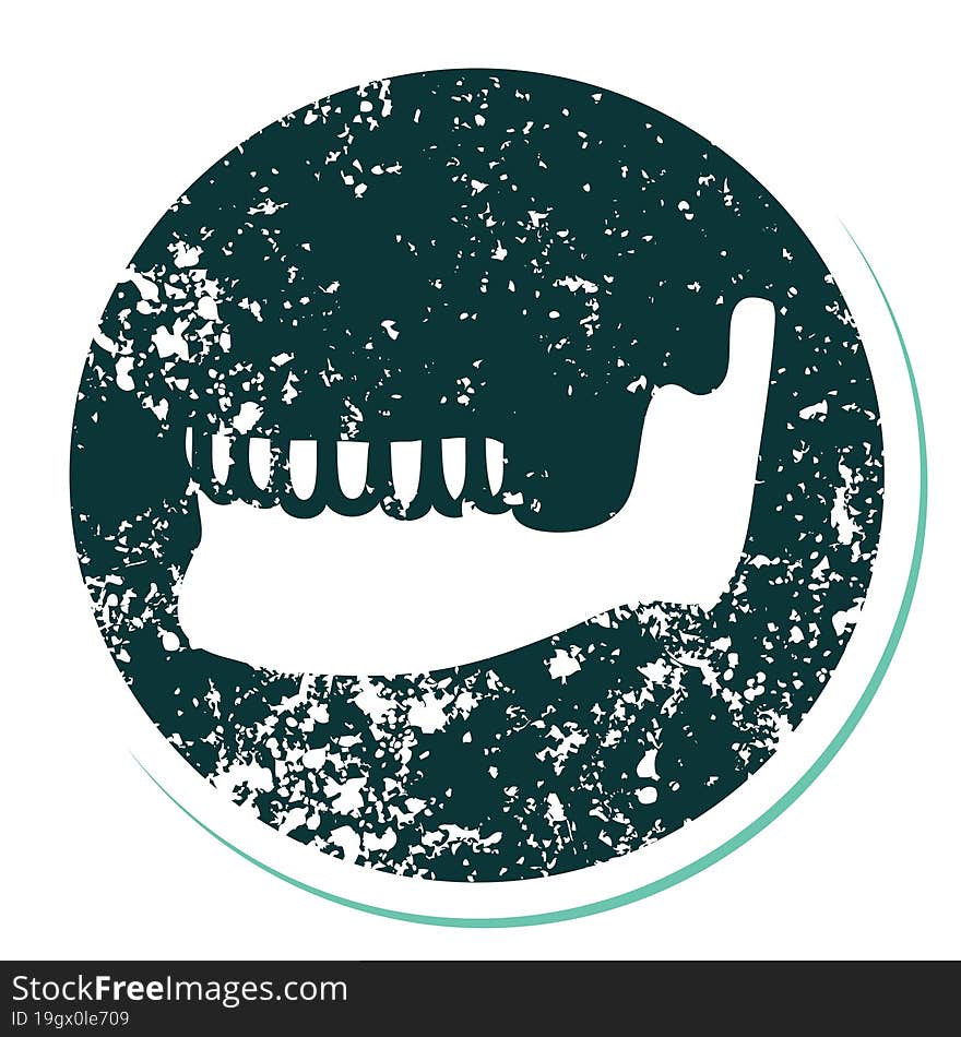 Distressed Sticker Tattoo Style Icon Of A Skeleton Jaw