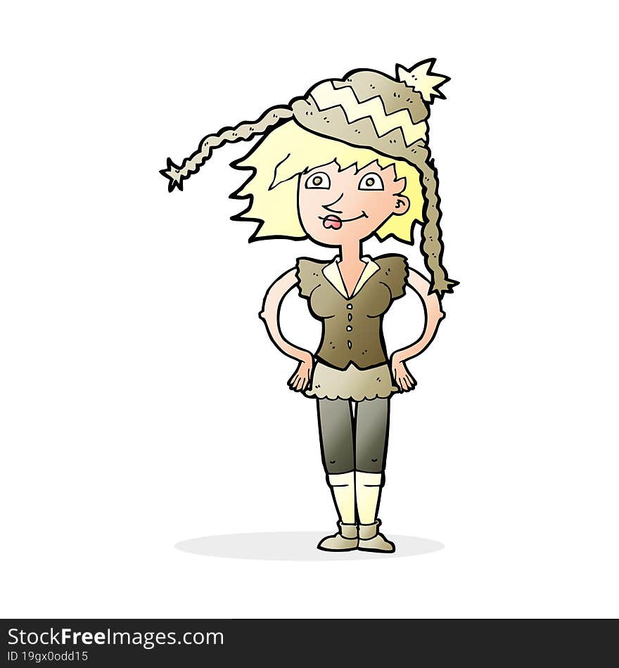 cartoon woman wearing winter hat