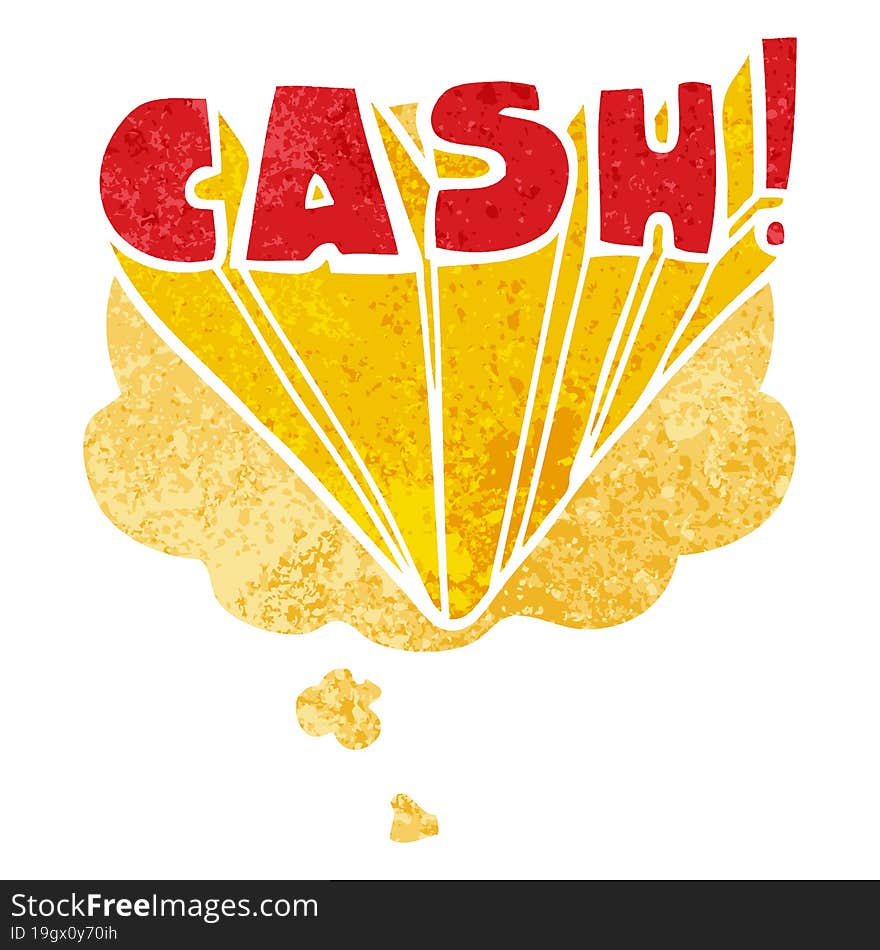 cartoon word cash and thought bubble in retro textured style