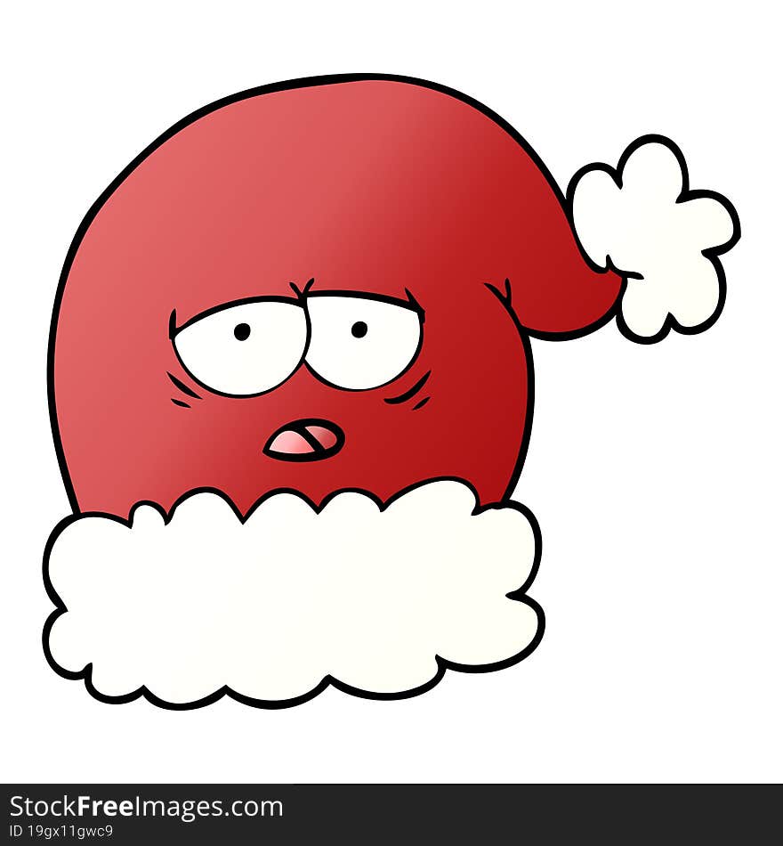 cartoon christmas santa hat with tired face. cartoon christmas santa hat with tired face