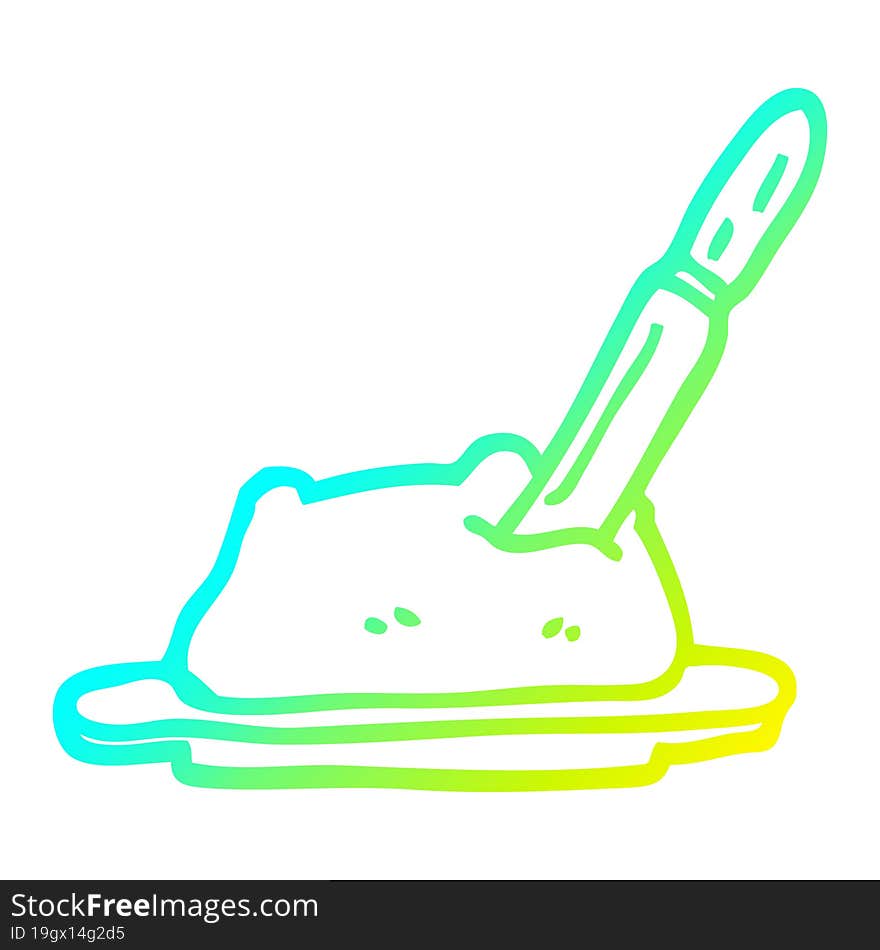 cold gradient line drawing of a cartoon butter and knife