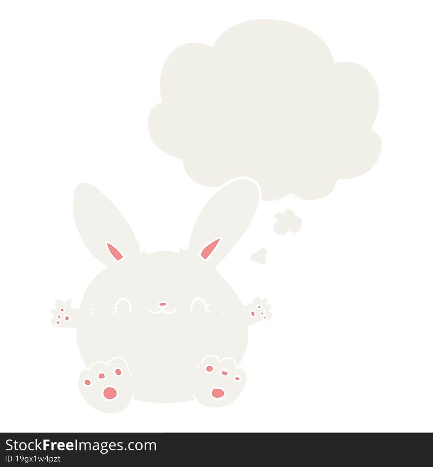 Cute Cartoon Rabbit And Thought Bubble In Retro Style