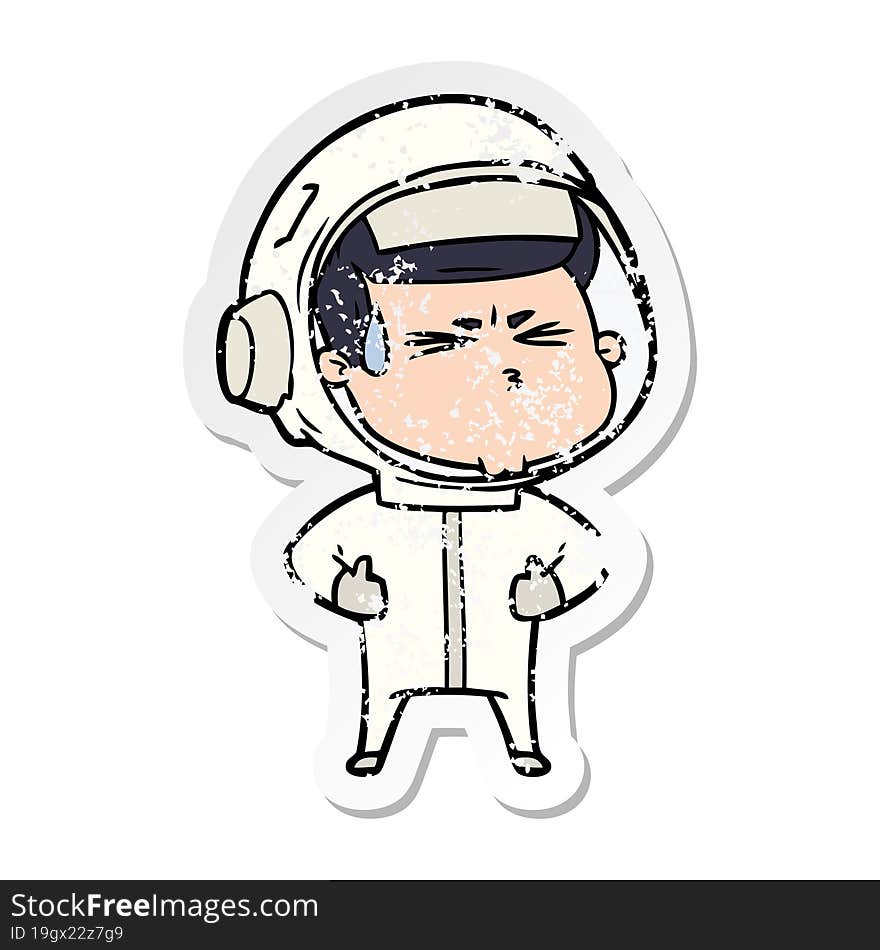 Distressed Sticker Of A Cartoon Stressed Astronaut