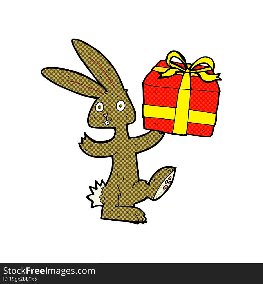 cartoon rabbit with christmas present