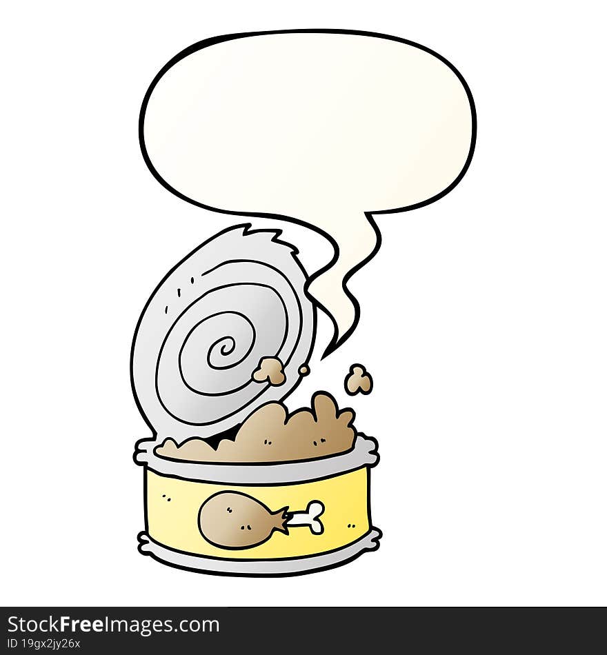 cartoon canned food with speech bubble in smooth gradient style