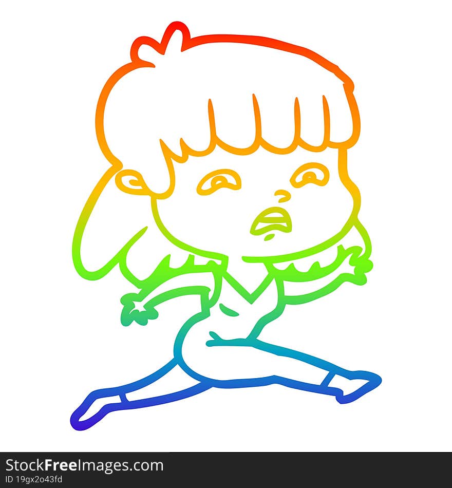 rainbow gradient line drawing cartoon worried woman