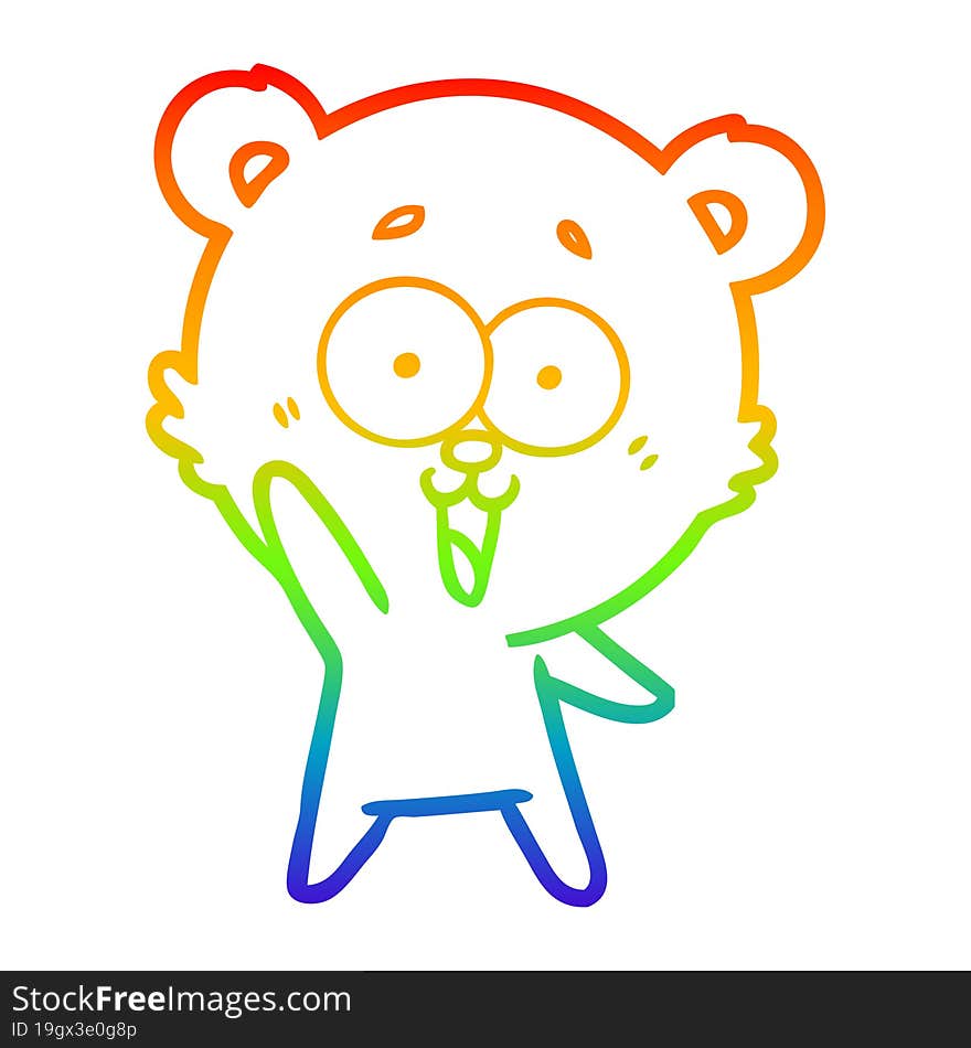 rainbow gradient line drawing of a waving teddy  bear cartoon