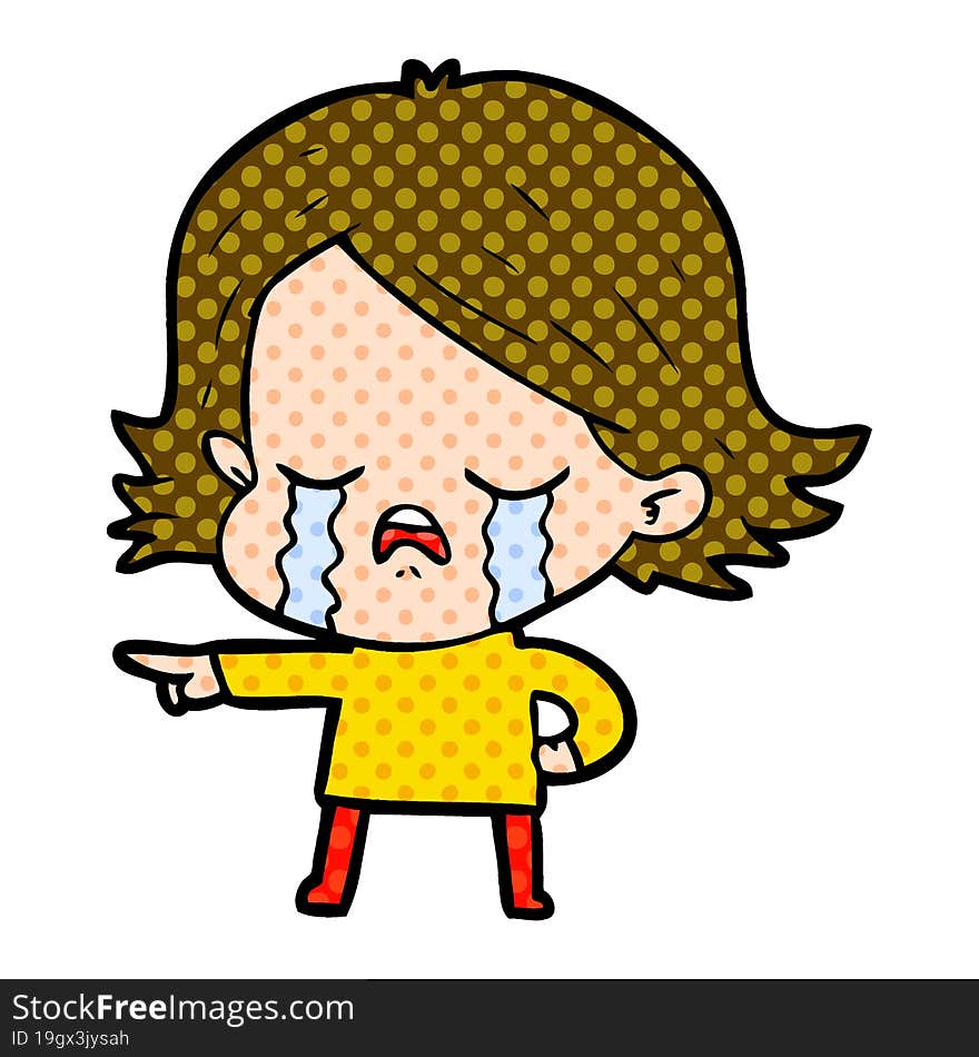 cartoon girl crying and pointing. cartoon girl crying and pointing