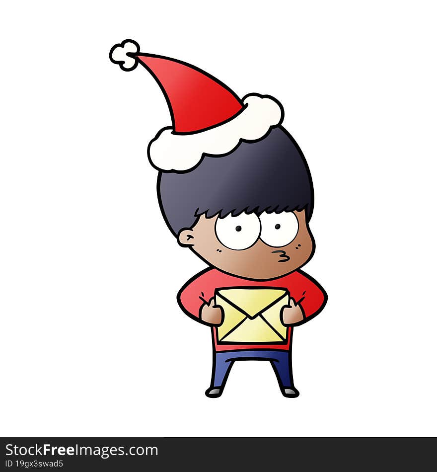 Nervous Gradient Cartoon Of A Boy Wearing Santa Hat